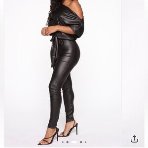 Black PU Leather Jumpsuit